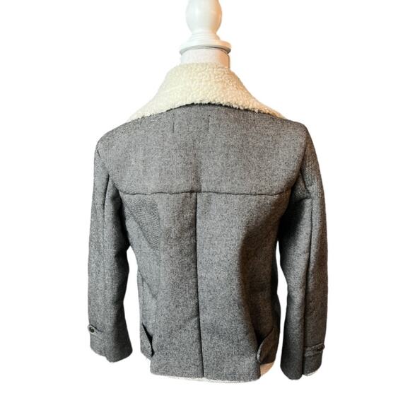 J.O.A shearling lined raw edge moto biker jacket neutral casual Sherpa chic fall - Picture 6 of 13